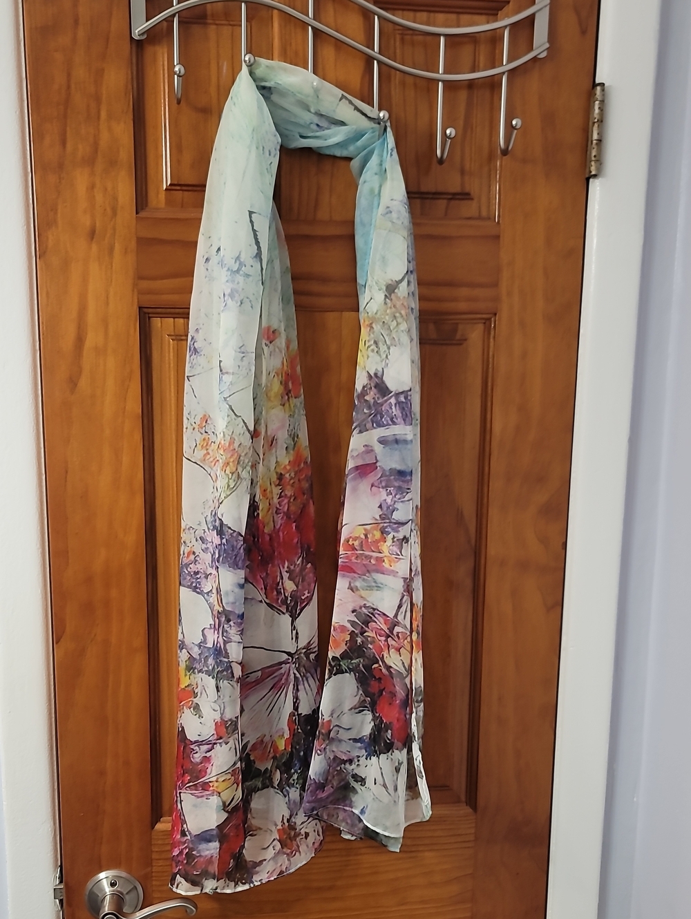 Mark Light Blue Floral Silk Scarf - Elegant Womens Accessory